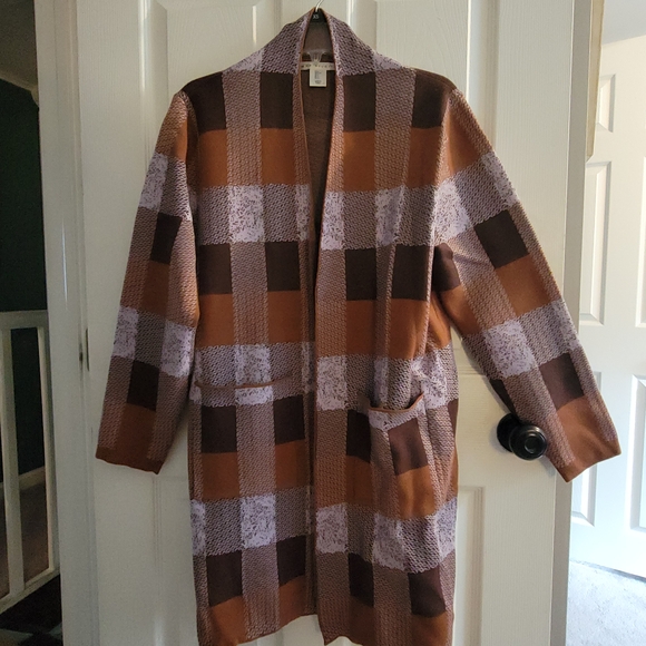 Max Studio Brown and Cream Checkered Cardigan - Picture 3 of 7